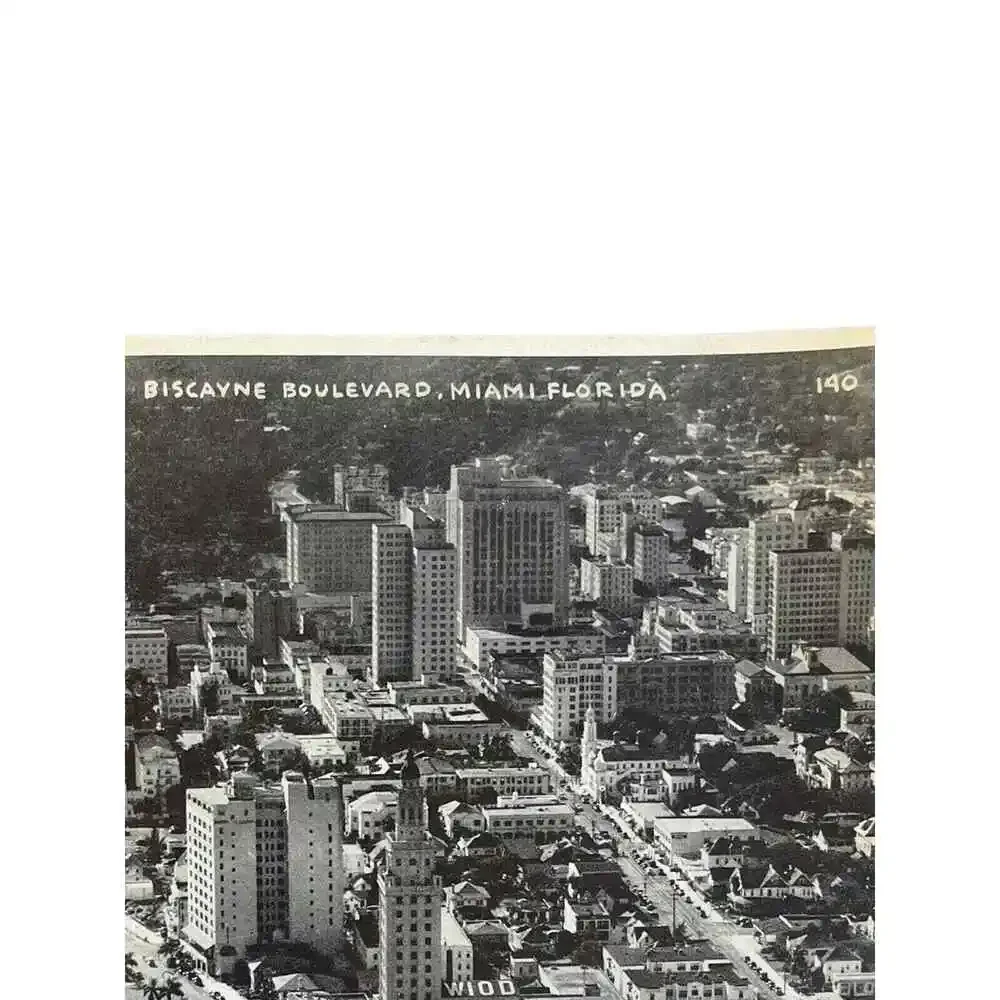Vtg RARE Kromekote B/W King-Size 9x7 Postcard #140 Biscayne Boulevard Miami FL